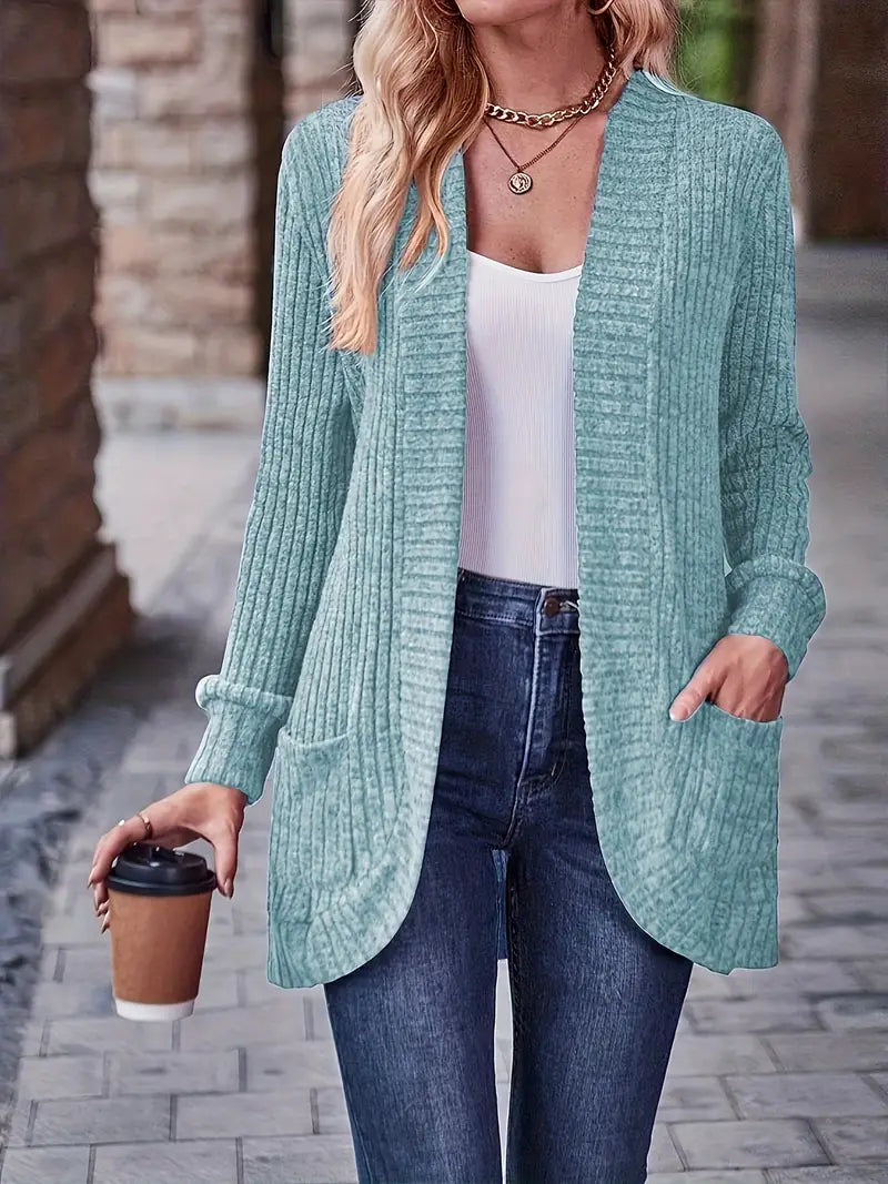 Neva™ - Elegant long-sleeved ribbed-knit cardigan