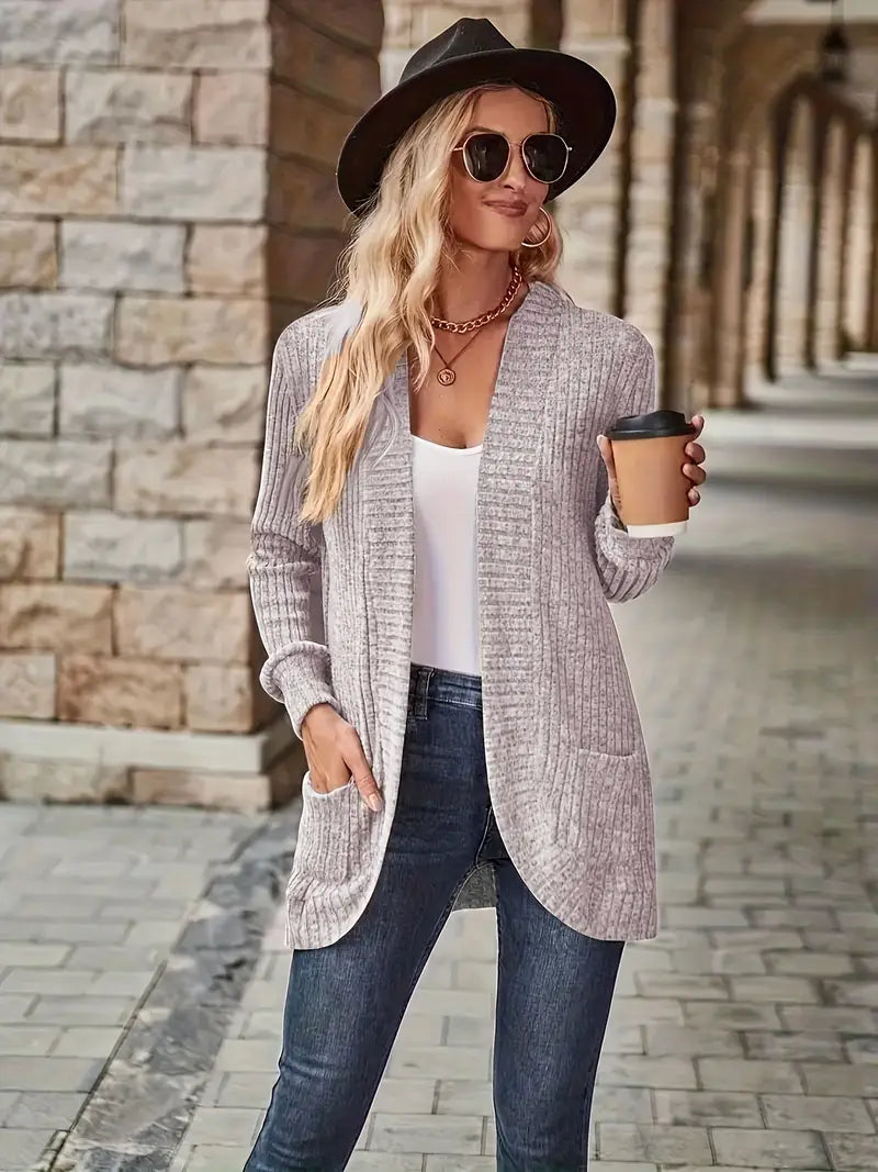 Neva™ - Elegant long-sleeved ribbed-knit cardigan