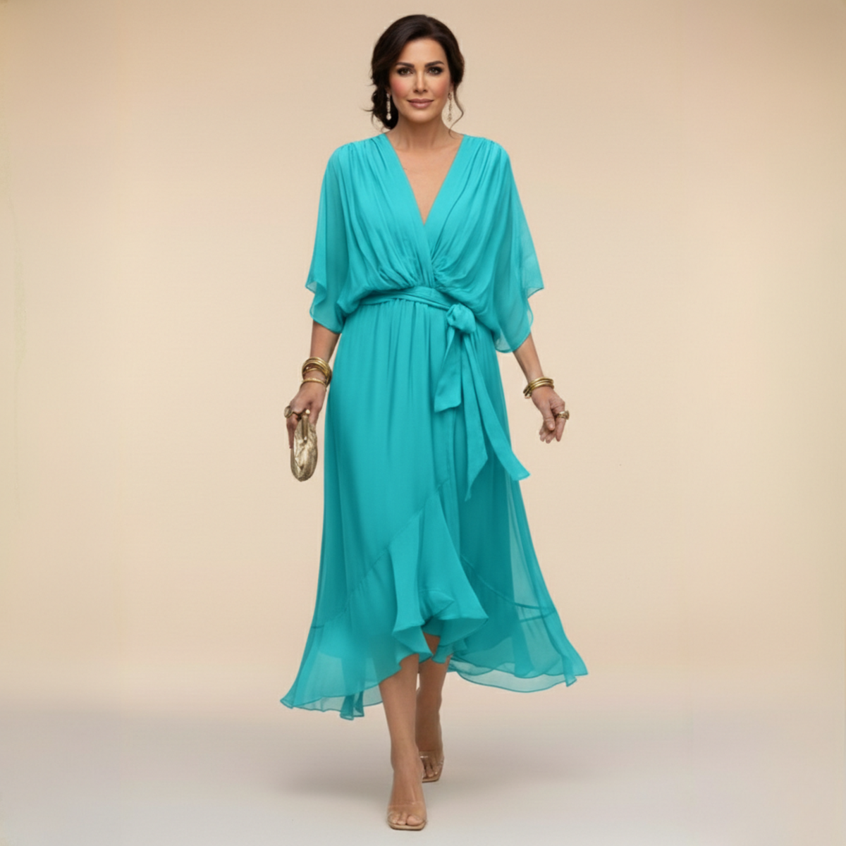 MARTA™ | CHIFFON DRESS WITH V-NECK