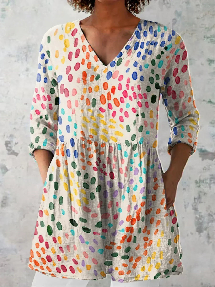 Hannah | Watercolour Polka Dot V-Neck Shirt