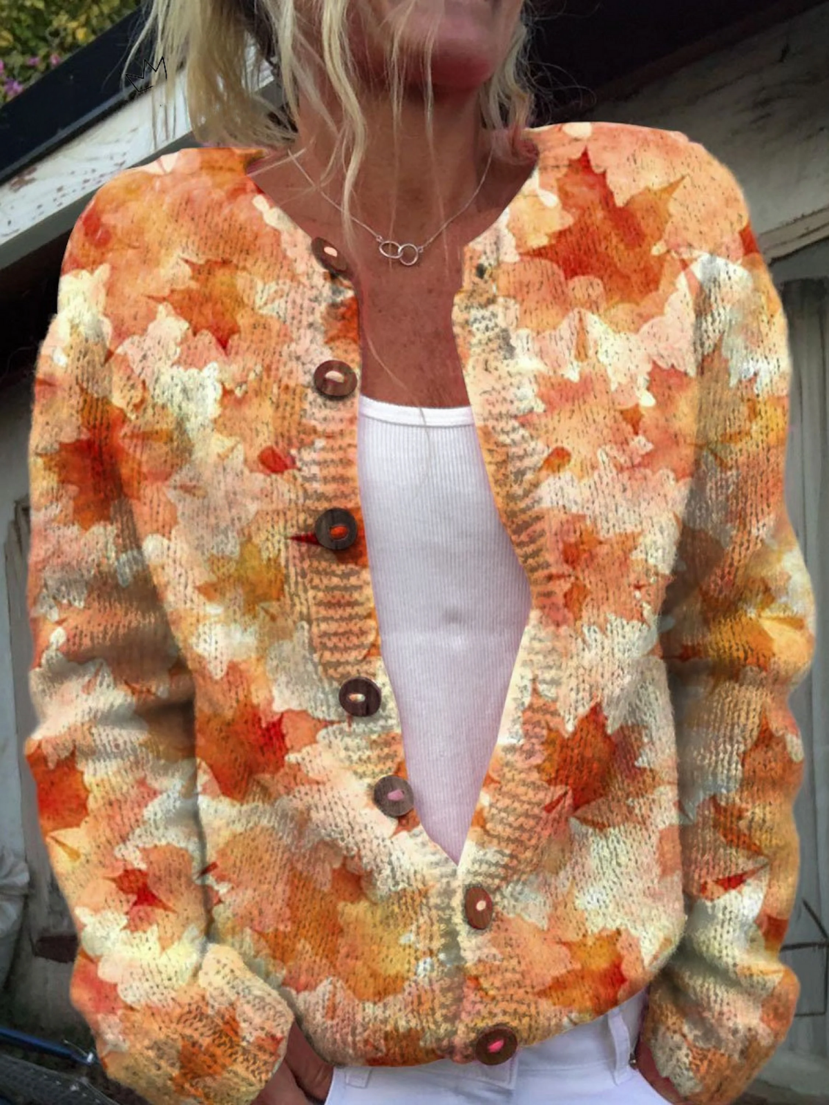 Maple Leaf Autumn Art Print | Button Cardigan Sweater