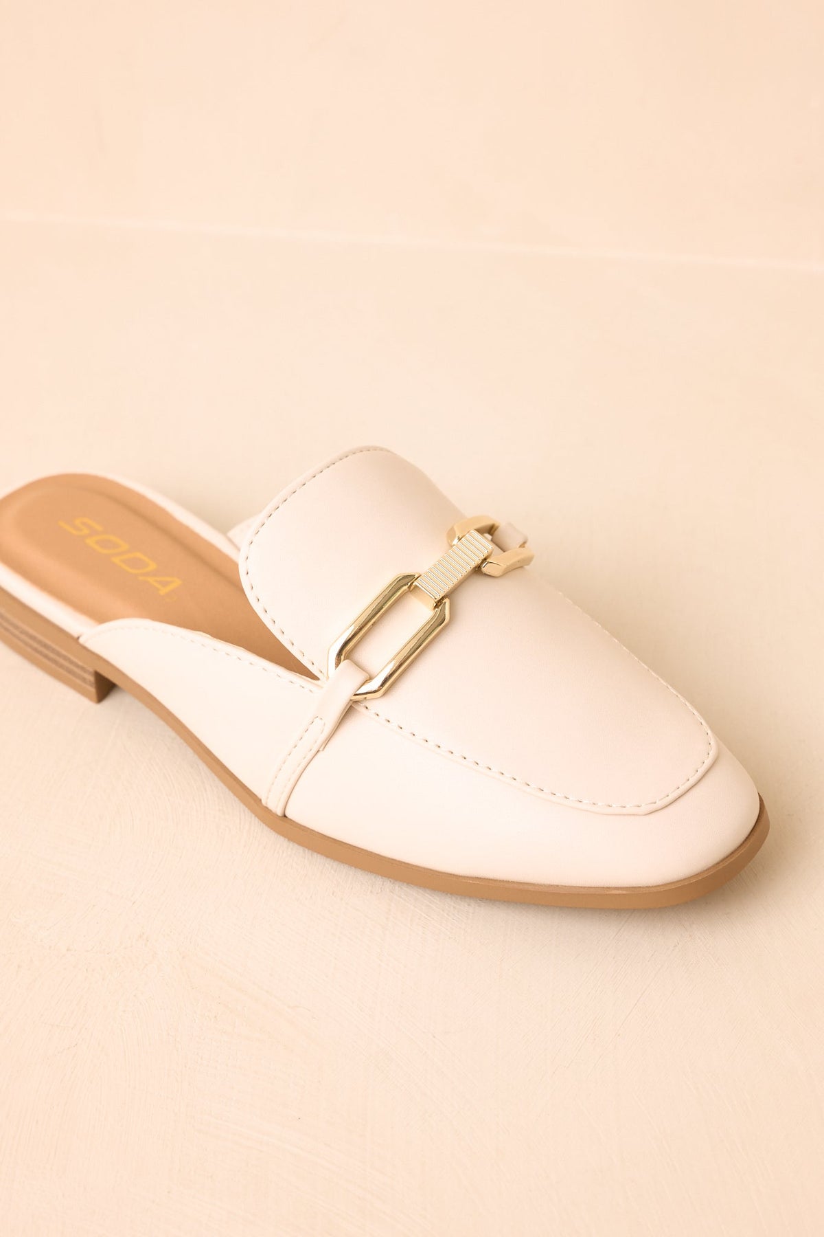 Going First Class Ivory Faux Leather Mule Loafers
