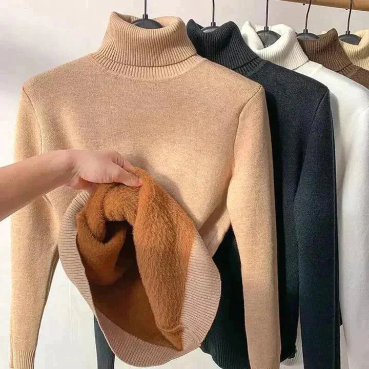 Leonie - Beige Turtleneck Sweater with Fleece Lining