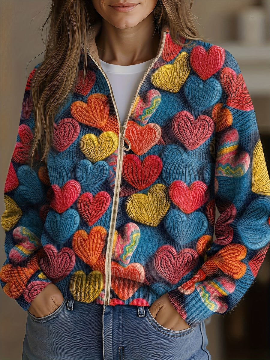 Valentine | Women's cardigan with textured knit and heart appliqués
