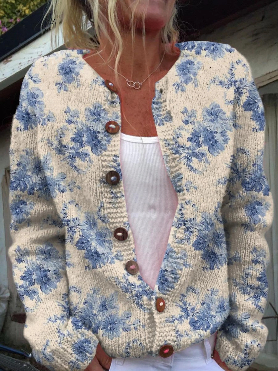 Women’s Lovely Floral Art Print | Button-Up Sweater