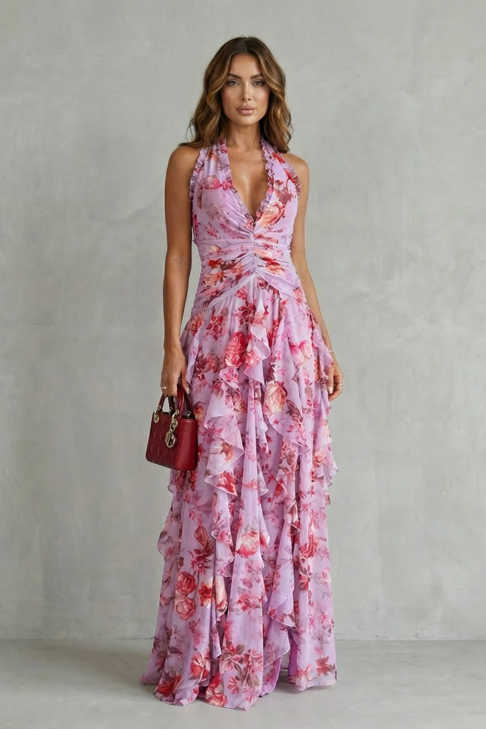 Belladina™ | Romantic Rose Halter Maxi Dress