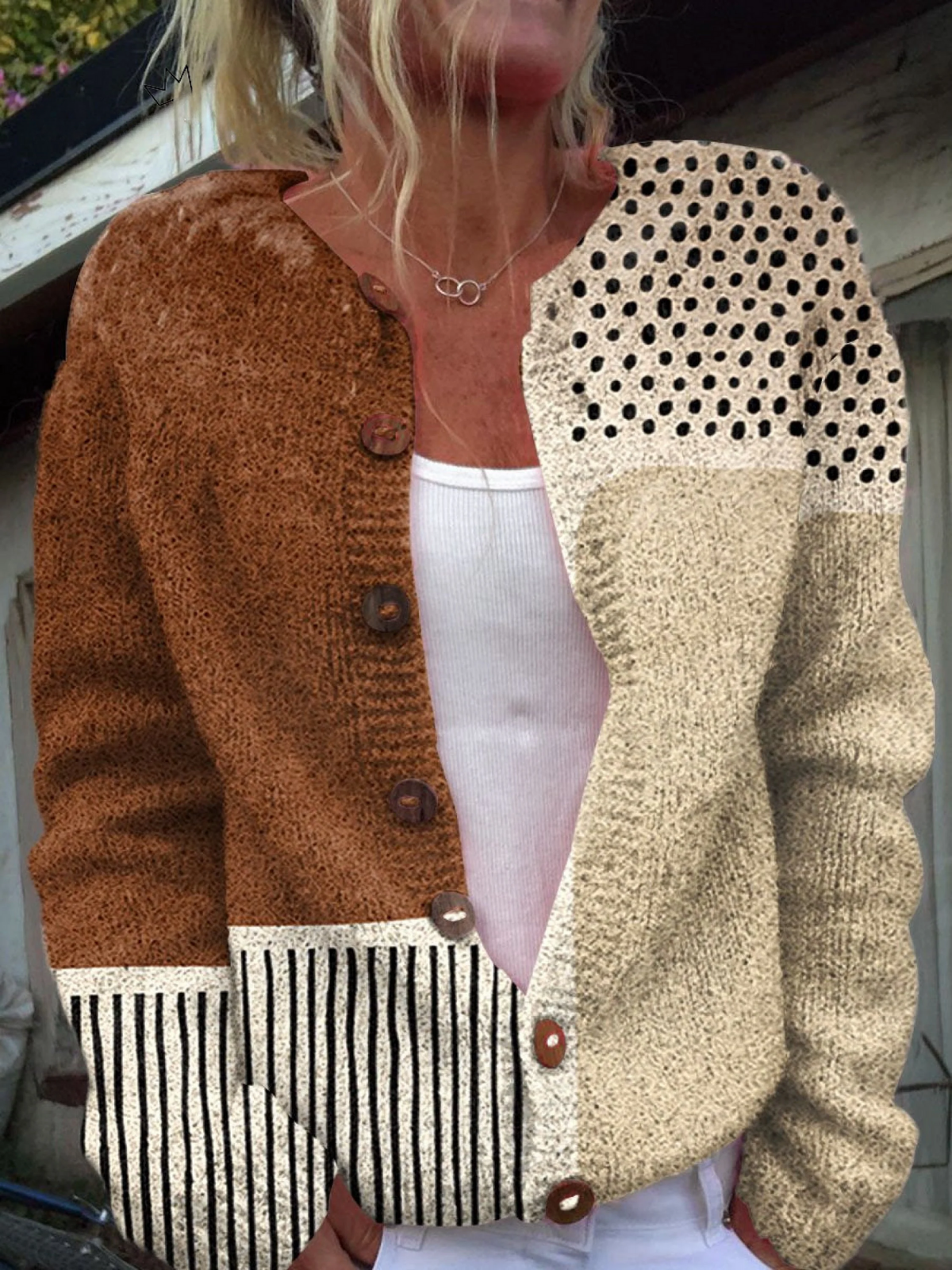 Minimalist | Abstract Polka Dot Print Button-Down Cardigan Sweater