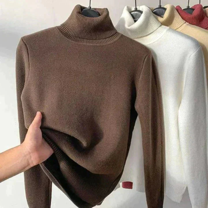 Leonie - Beige Turtleneck Sweater with Fleece Lining
