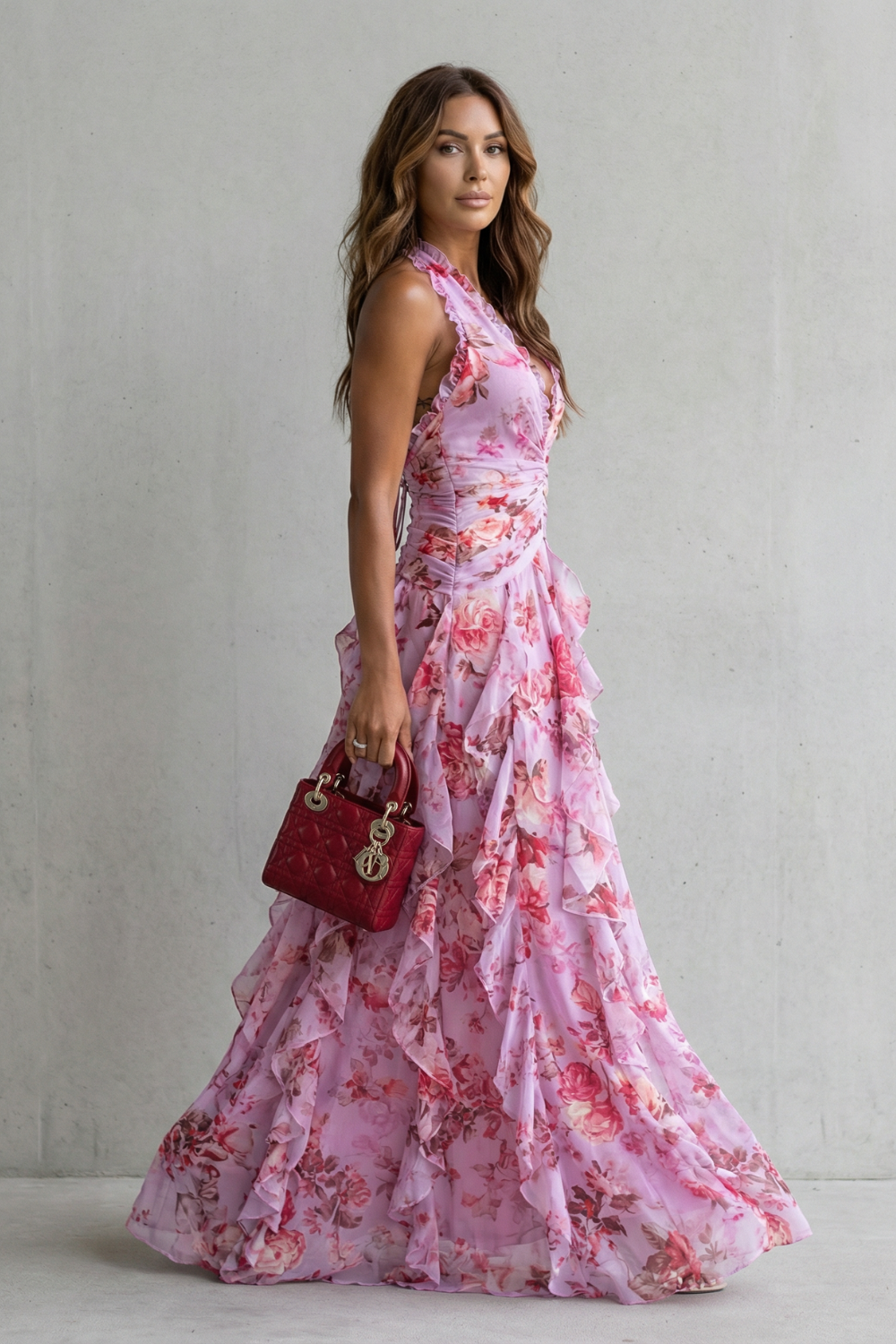 Belladina™ | Romantic Rose Halter Maxi Dress