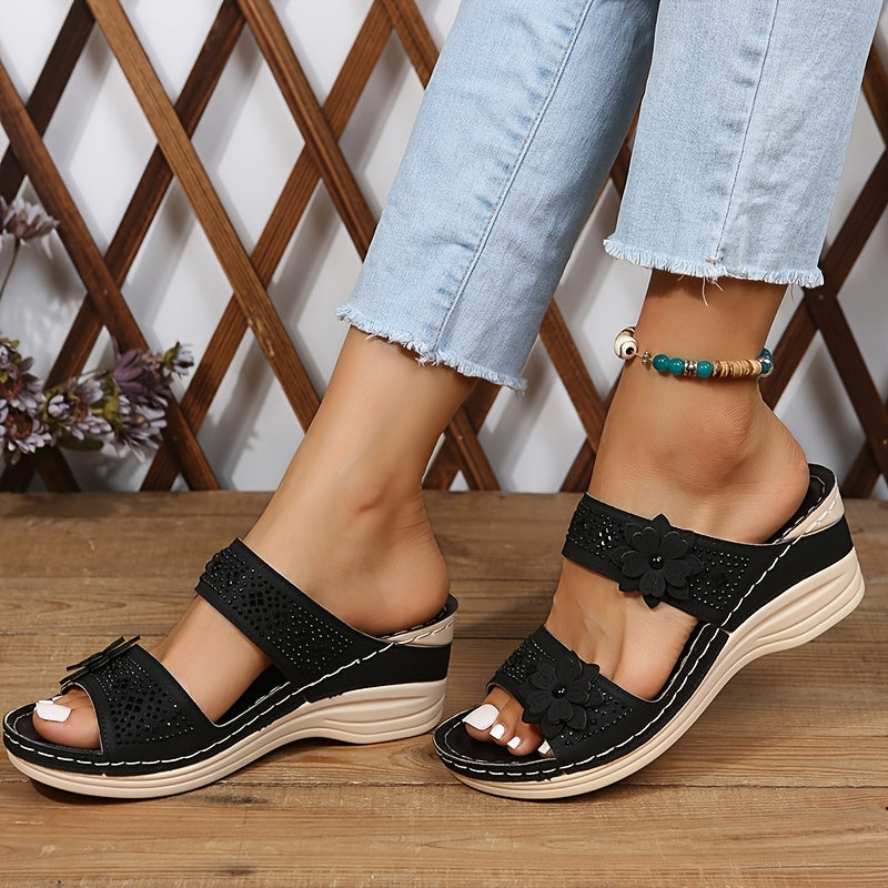 Delor Floral Wedge Slides