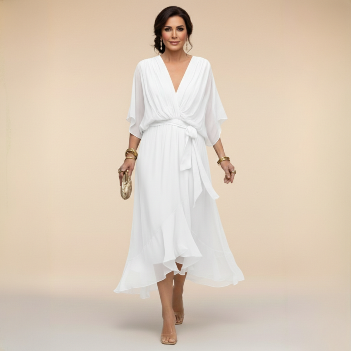 MARTA™ | CHIFFON DRESS WITH V-NECK