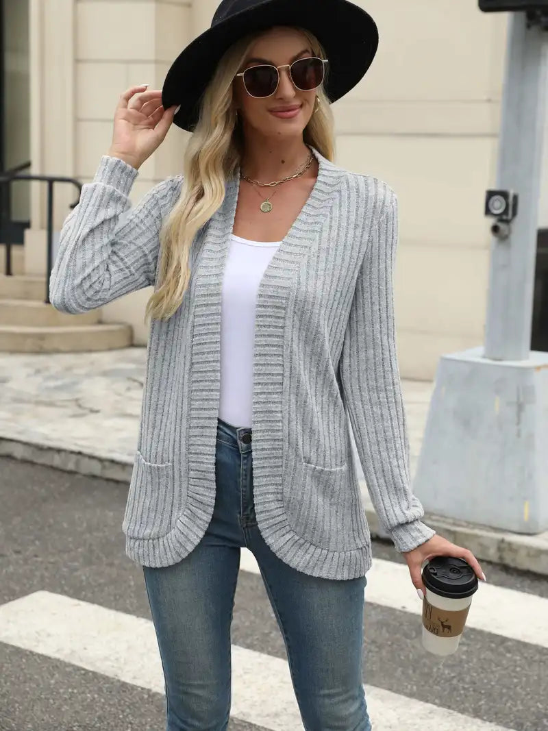 Neva™ - Elegant long-sleeved ribbed-knit cardigan