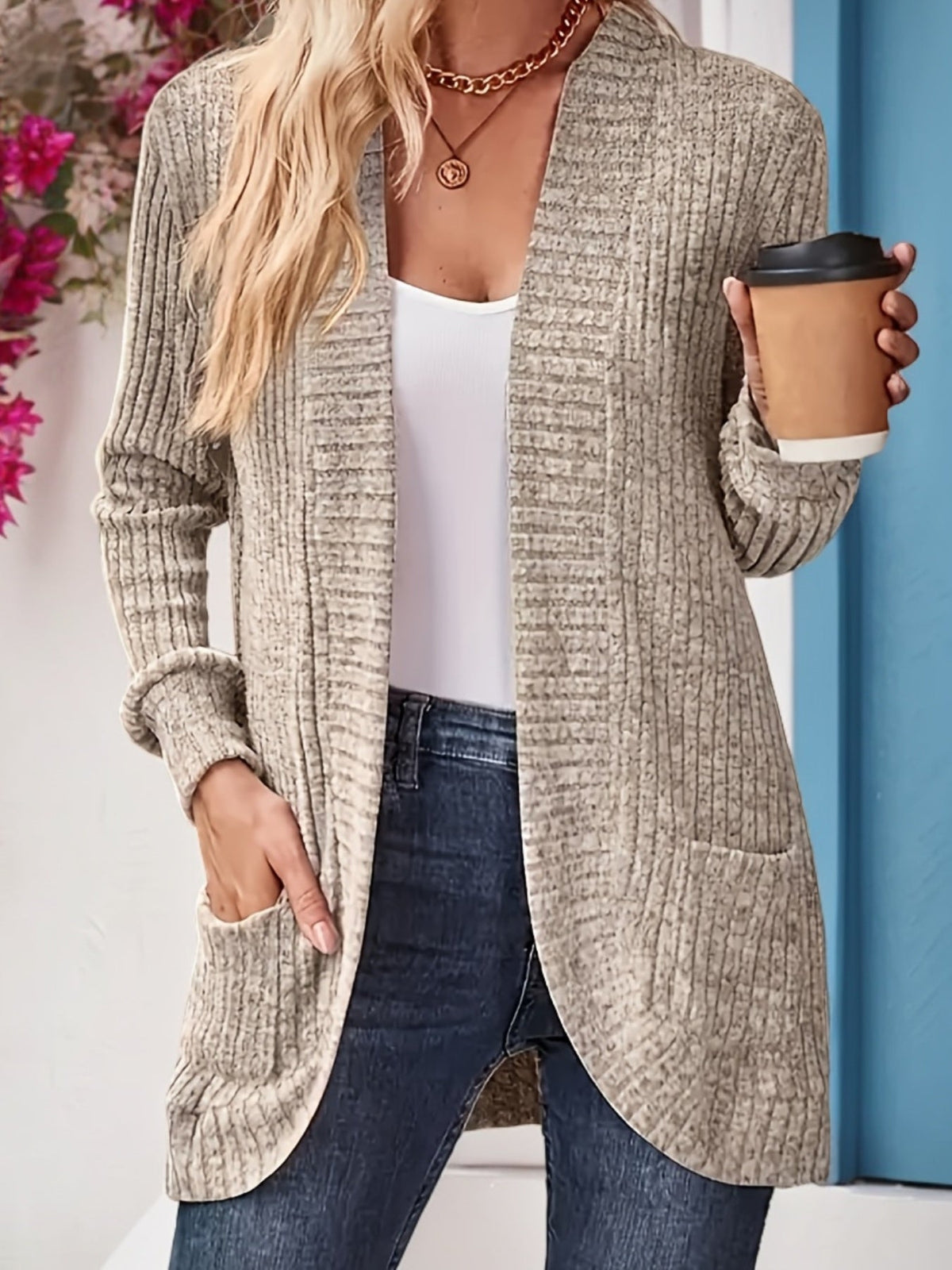 Neva™ - Elegant long-sleeved ribbed-knit cardigan