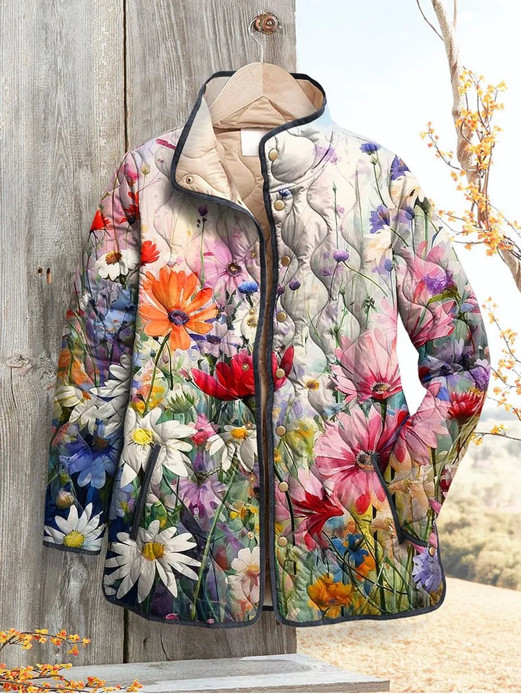 Women's Vintage Charming Floral Print Casual Quilted Jacket