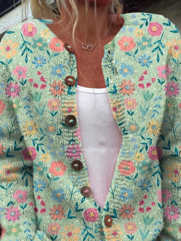 Summer Meadow Floral Print | Button-Down Sweater