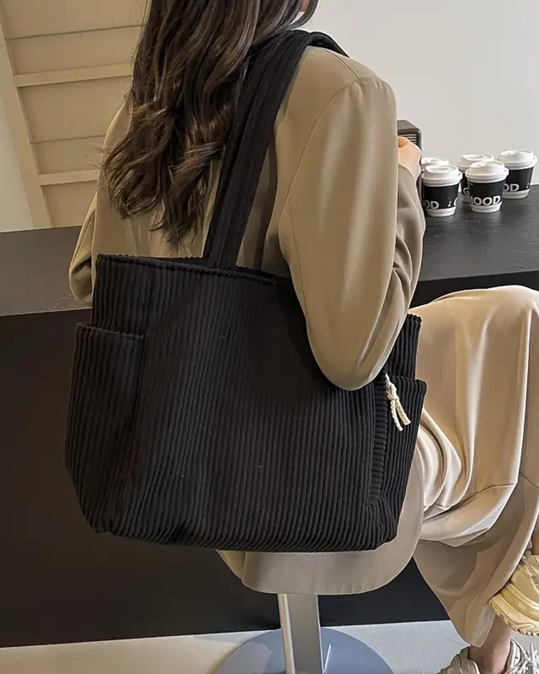 Tilda – Ribbed Tote Bag with Cord Detail