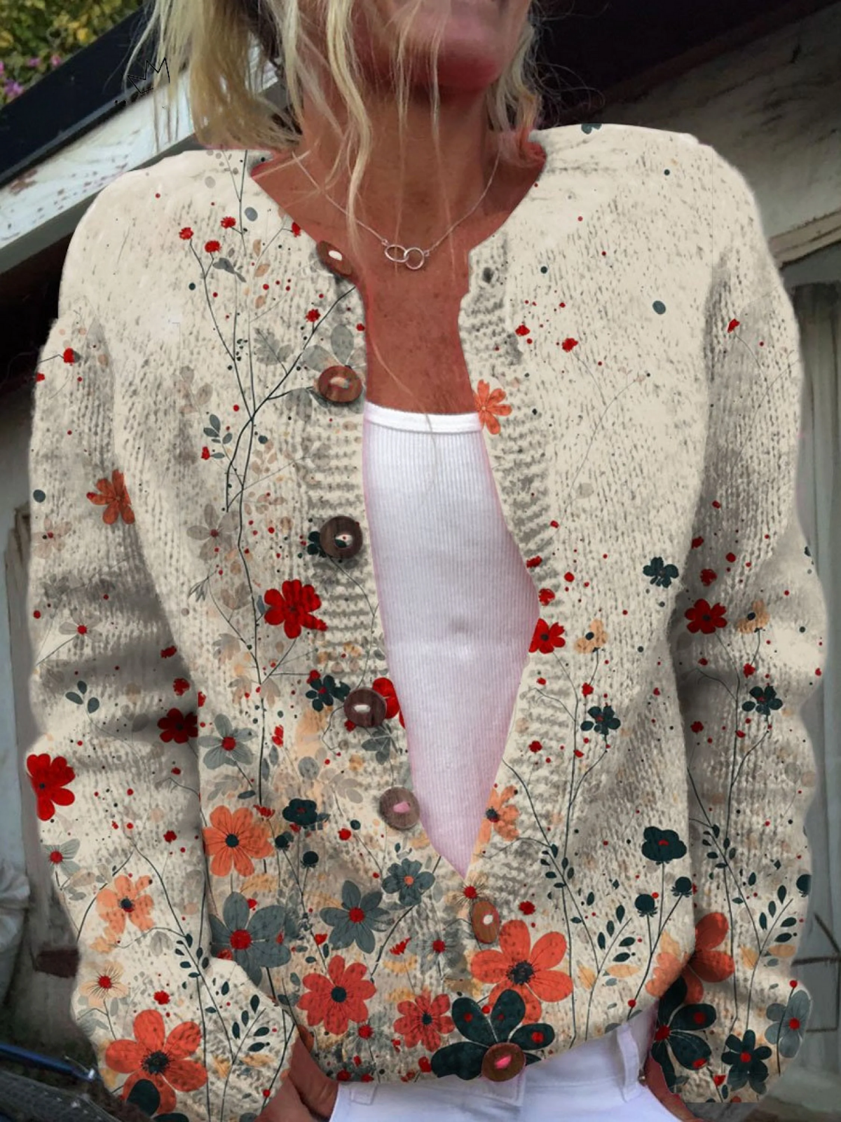 Vintage Floral Art Print | Button-Down Cardigan Sweater