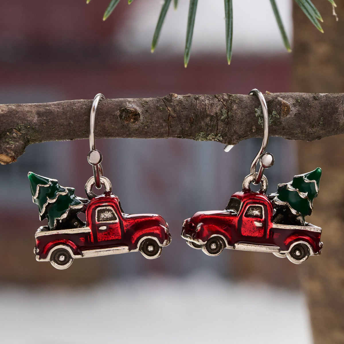 Christmas Tree Truck Earrings with French Hooks