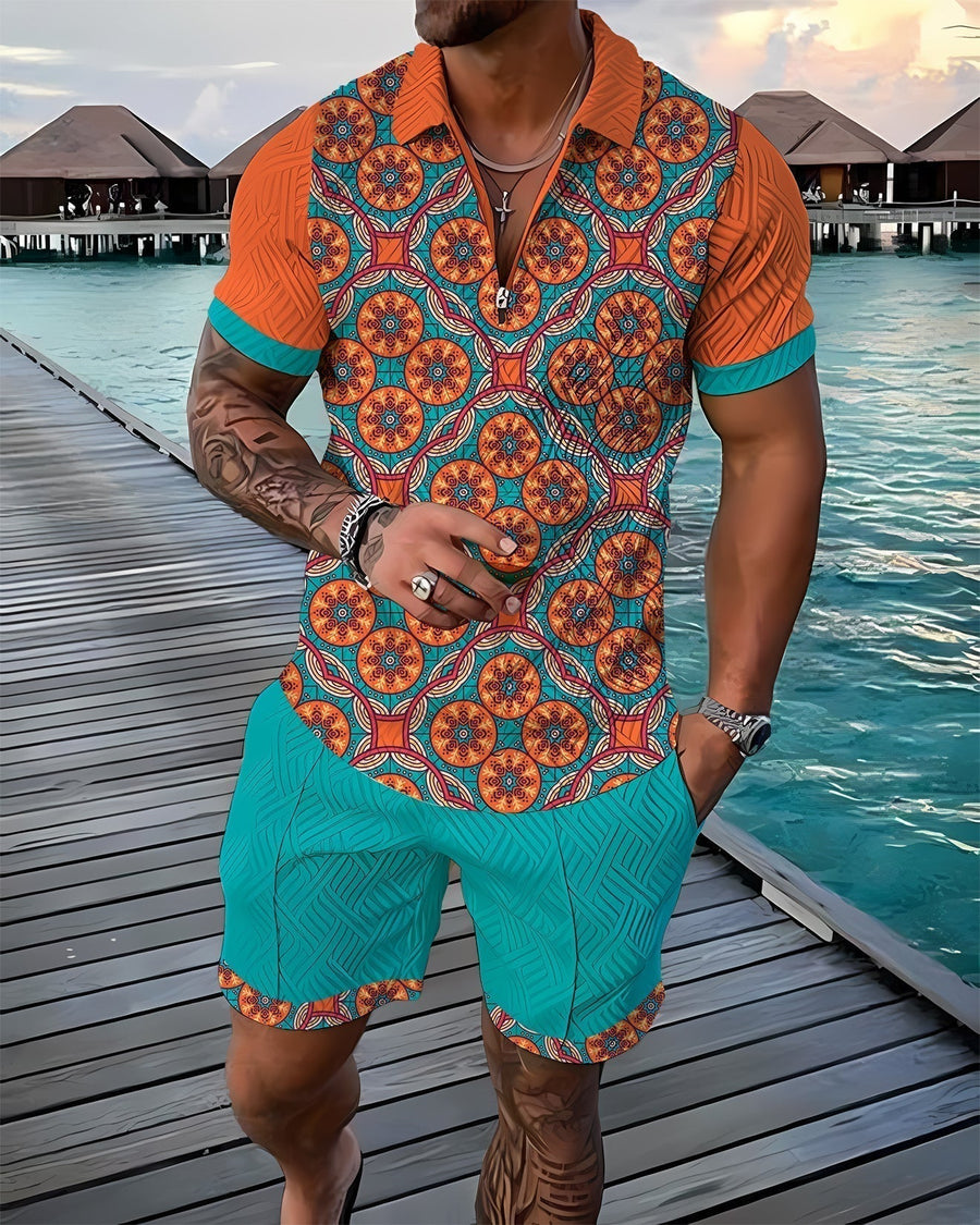 Isak | Azure Polo Shirt & Shorts Set