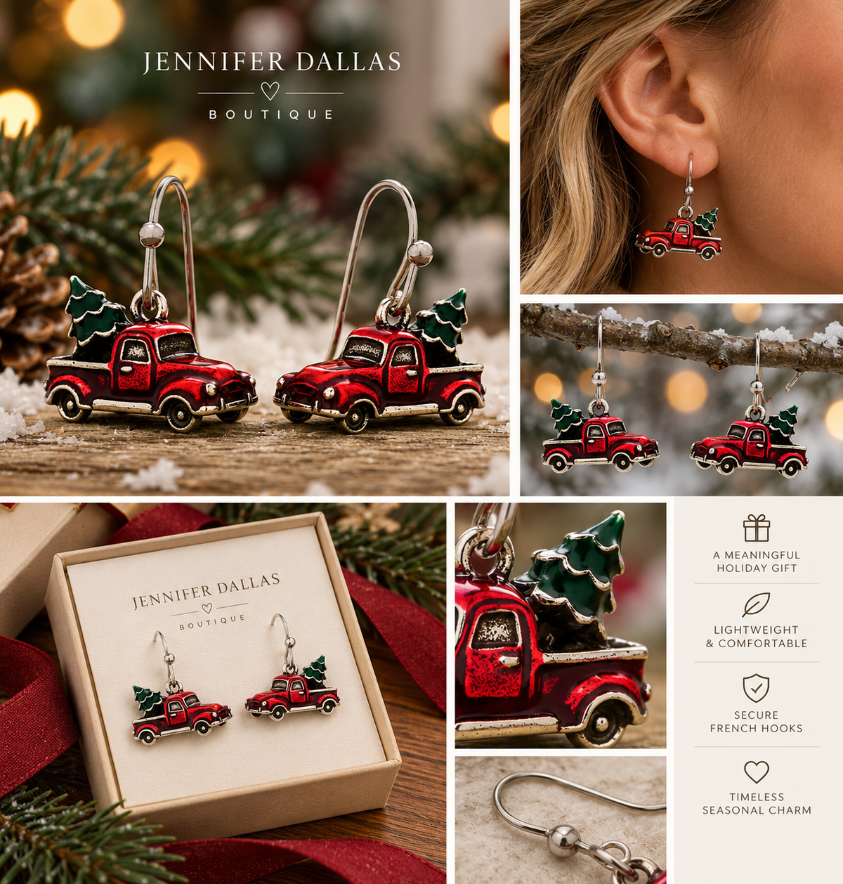 Christmas Tree Truck Earrings with French Hooks