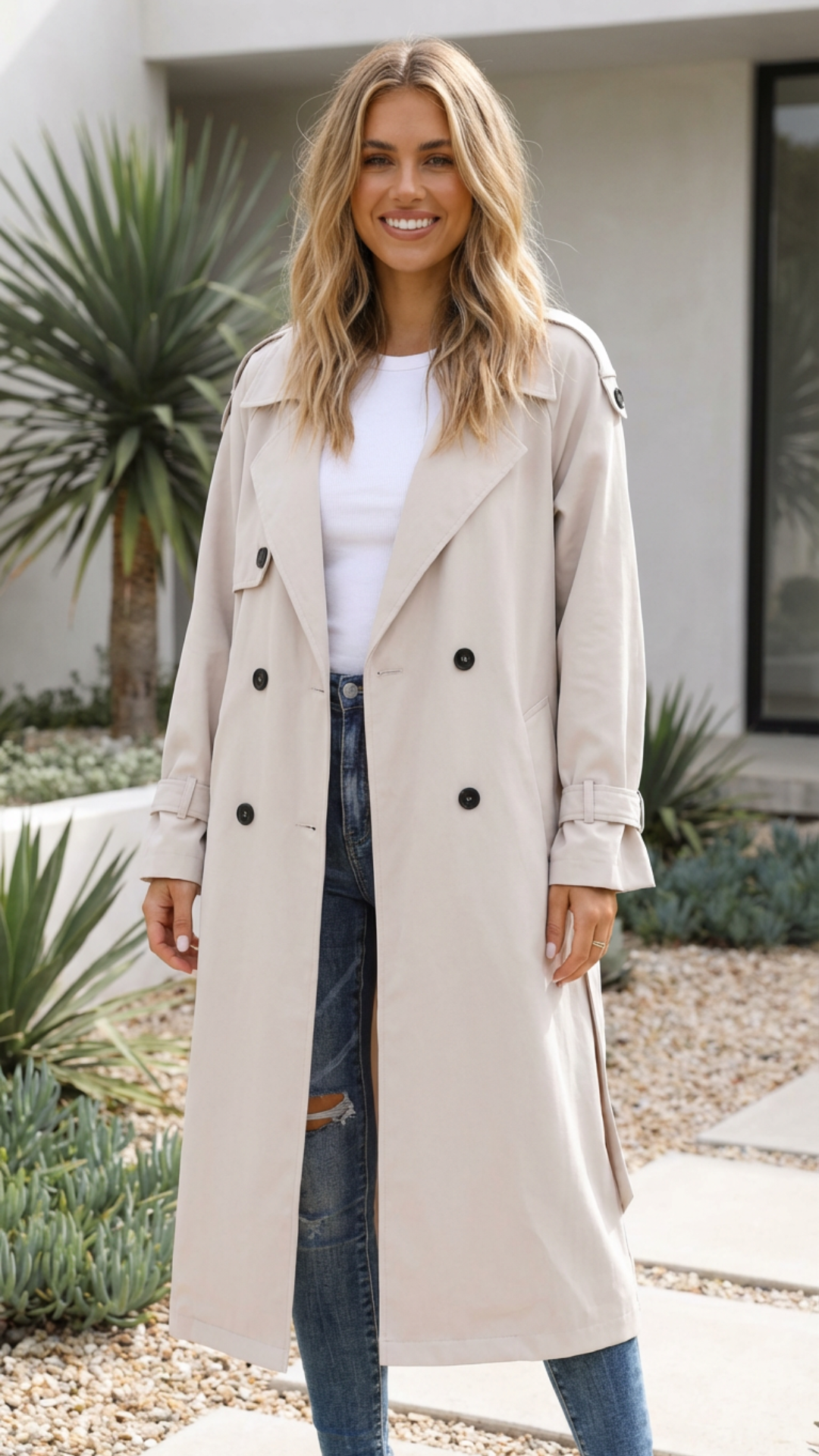 Women’s Double-Breasted Long Trench Coat