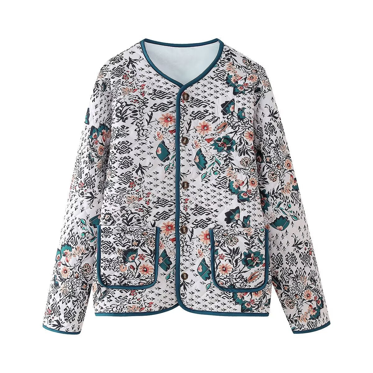 Women's long-sleeve crew-neck jacket with pockets