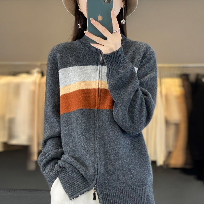 Women's striped cardigan with a zipper