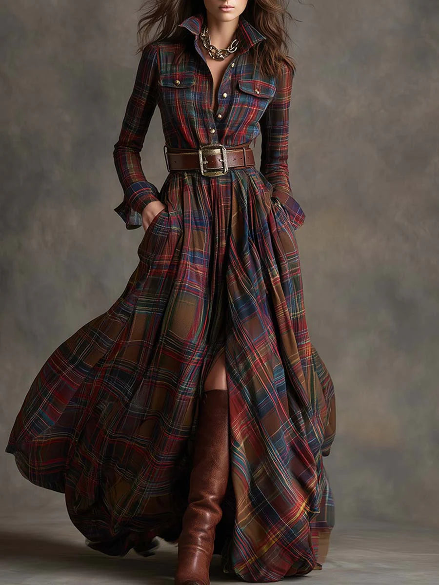 Beatriz | Long Plaid Dress with Belt