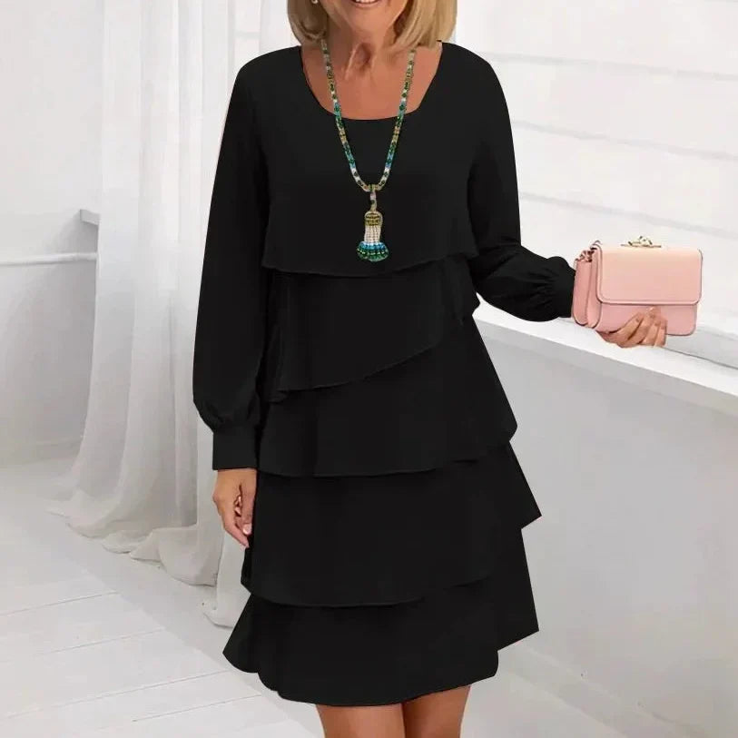 Margaret | Long Sleeve Elegant Comfort Ruffle Dress