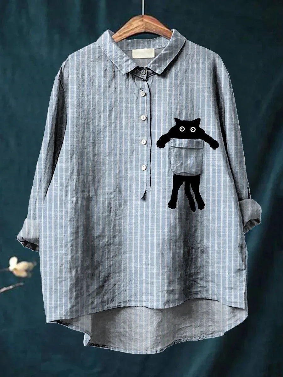 HAILEY – PLAYFUL POCKET CAT BLOUSE