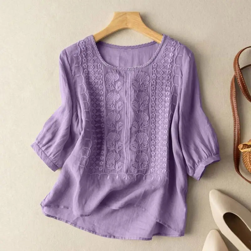 Aurora – Embroidered Relaxed Blouse (Cotton & Linen)