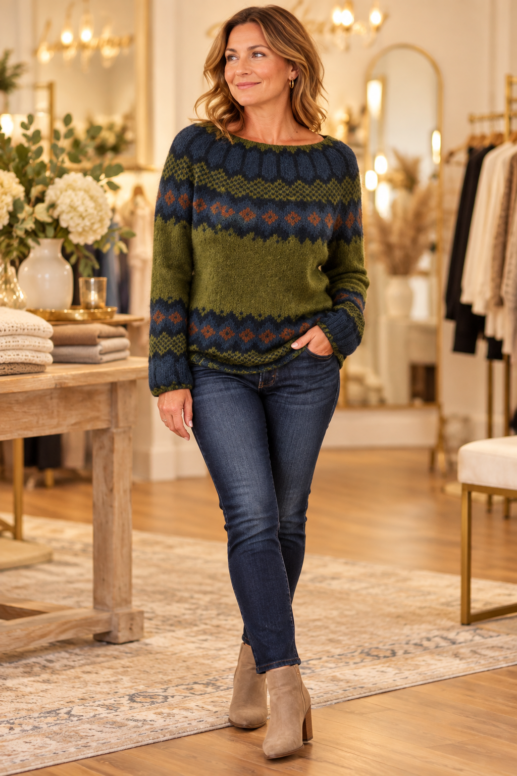 Anita Cozy Retro Sweater in Dark green — Jennifer Dallas Boutique