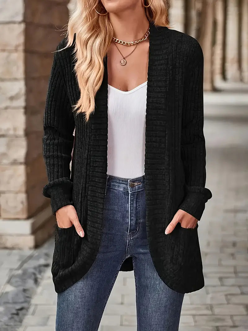 Neva™ - Elegant long-sleeved ribbed-knit cardigan