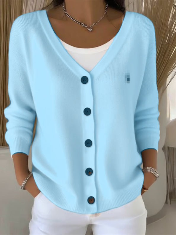 Olivia™ - Long-Sleeve V-Neck Button Sweater