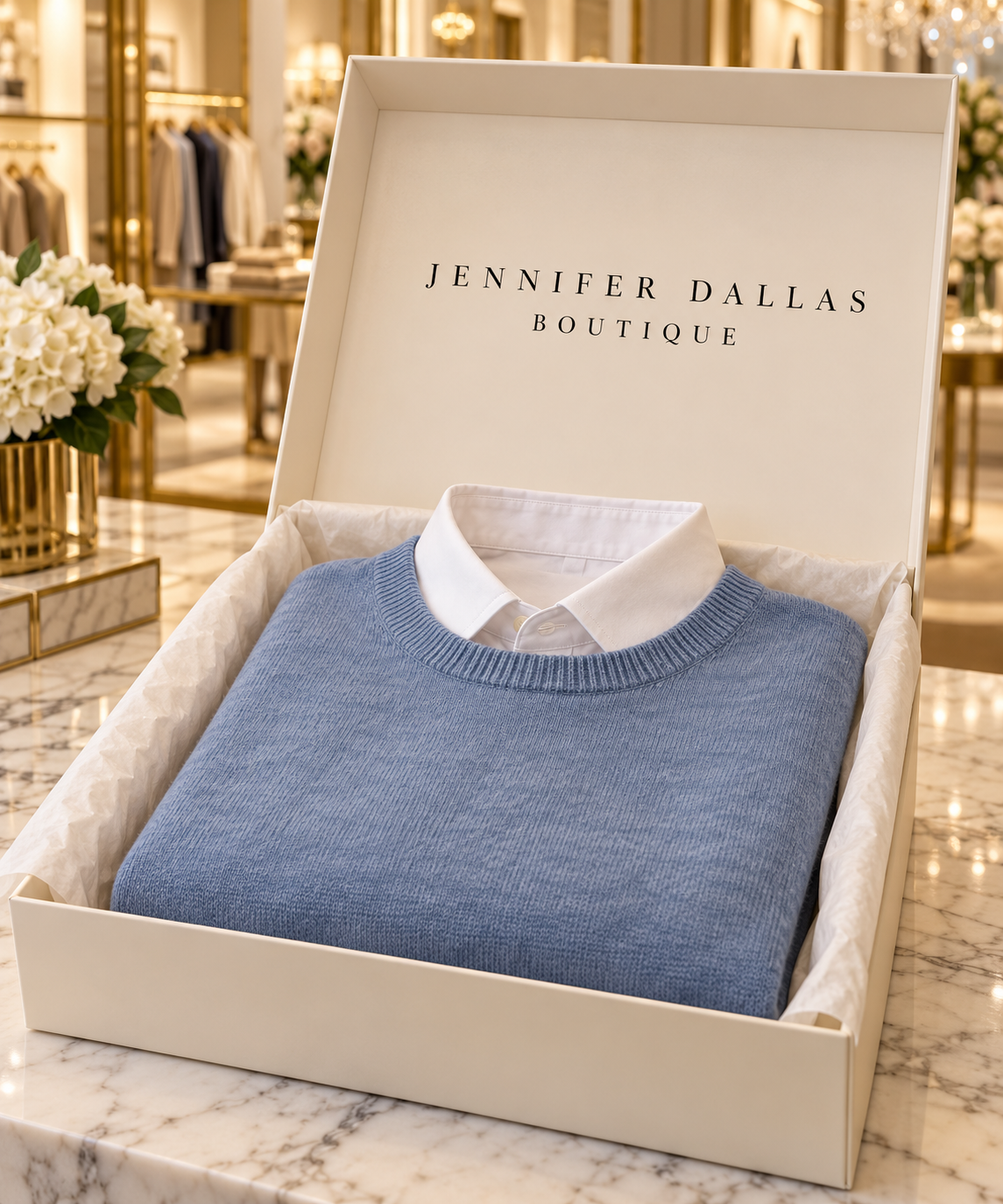 Daisy Soft Sweater presented in a Jennifer Dallas Boutique gift box