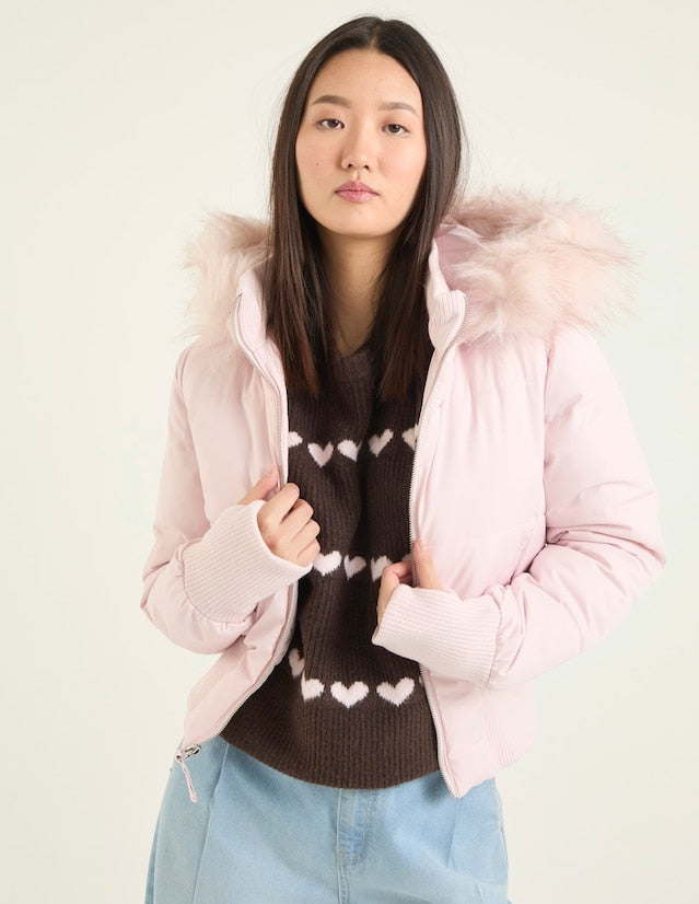 Women's cropped long-sleeve puffer jacket with hood