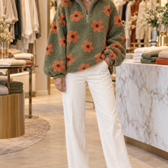 Delysanne Sophisticated Sweater in Orange floral sherpa at Jennifer Dallas Boutique