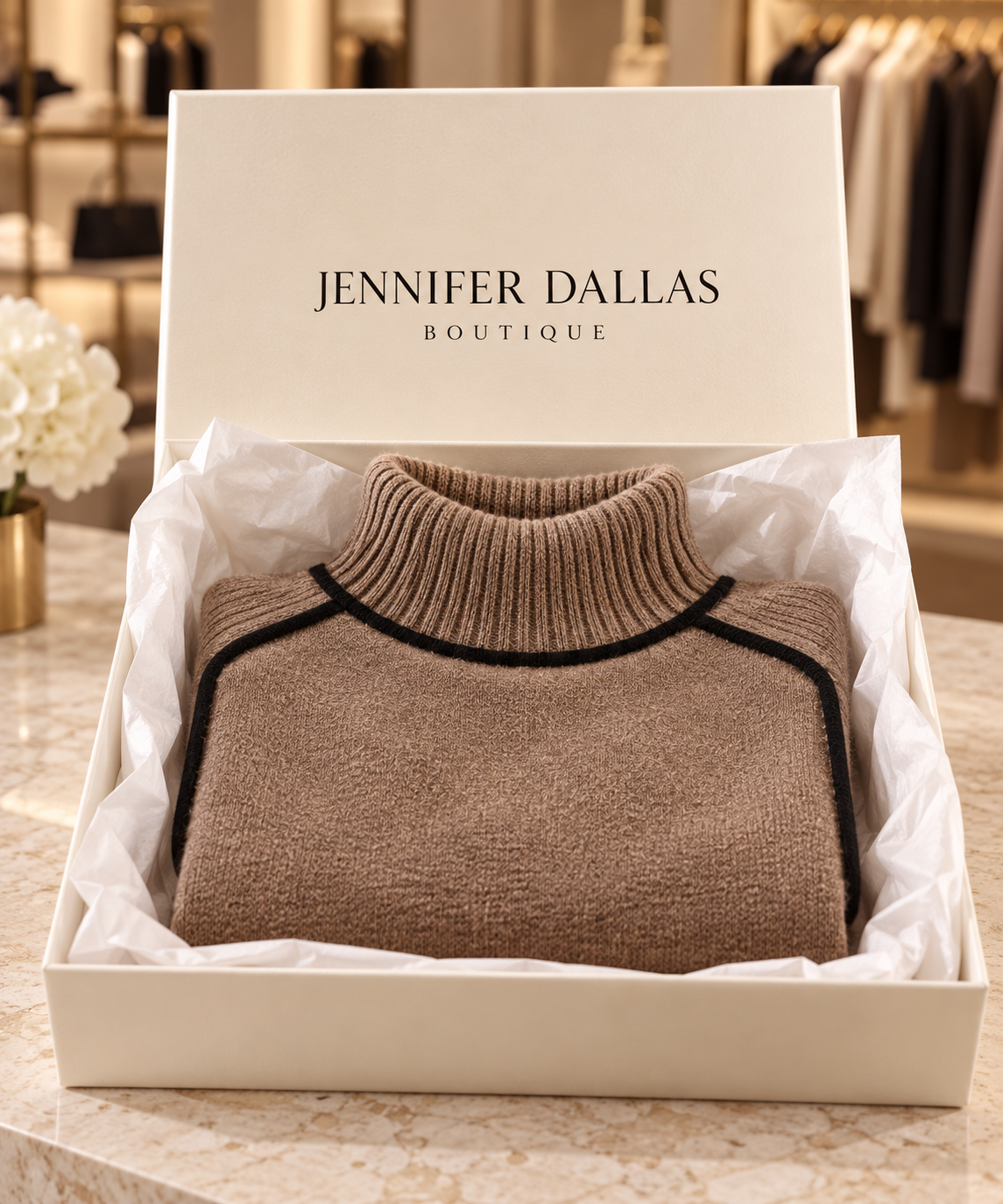Elizandraa Elegant Sweater in Jennifer Dallas Boutique gift packaging