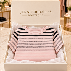 Evelyn Round Neck Short Sleeve Striped T-Shirt — Jennifer Dallas Boutique gift box