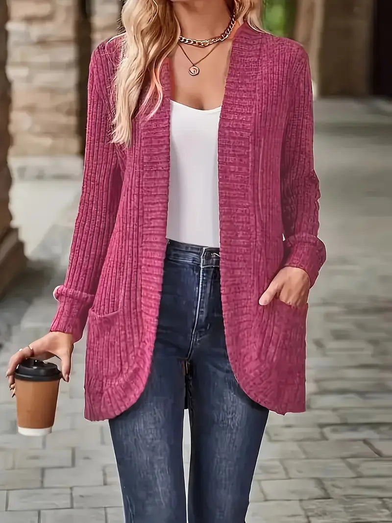 Neva™ - Elegant long-sleeved ribbed-knit cardigan