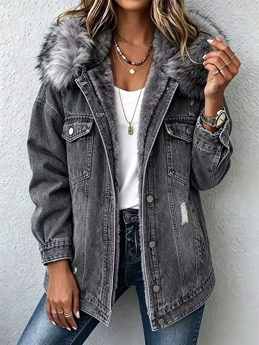 Celine | Faux Fur-Lined Denim Jacket