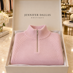 Vilja half-zip sweater presented in a Jennifer Dallas Boutique gift box