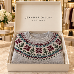 SILVIA retro sweater presented in a Jennifer Dallas Boutique gift box