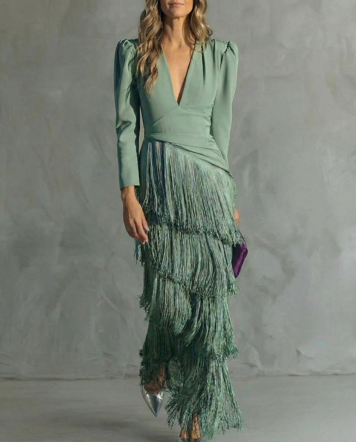 Clara ™ | Elegant Midi Dress with Fringe Sleeves