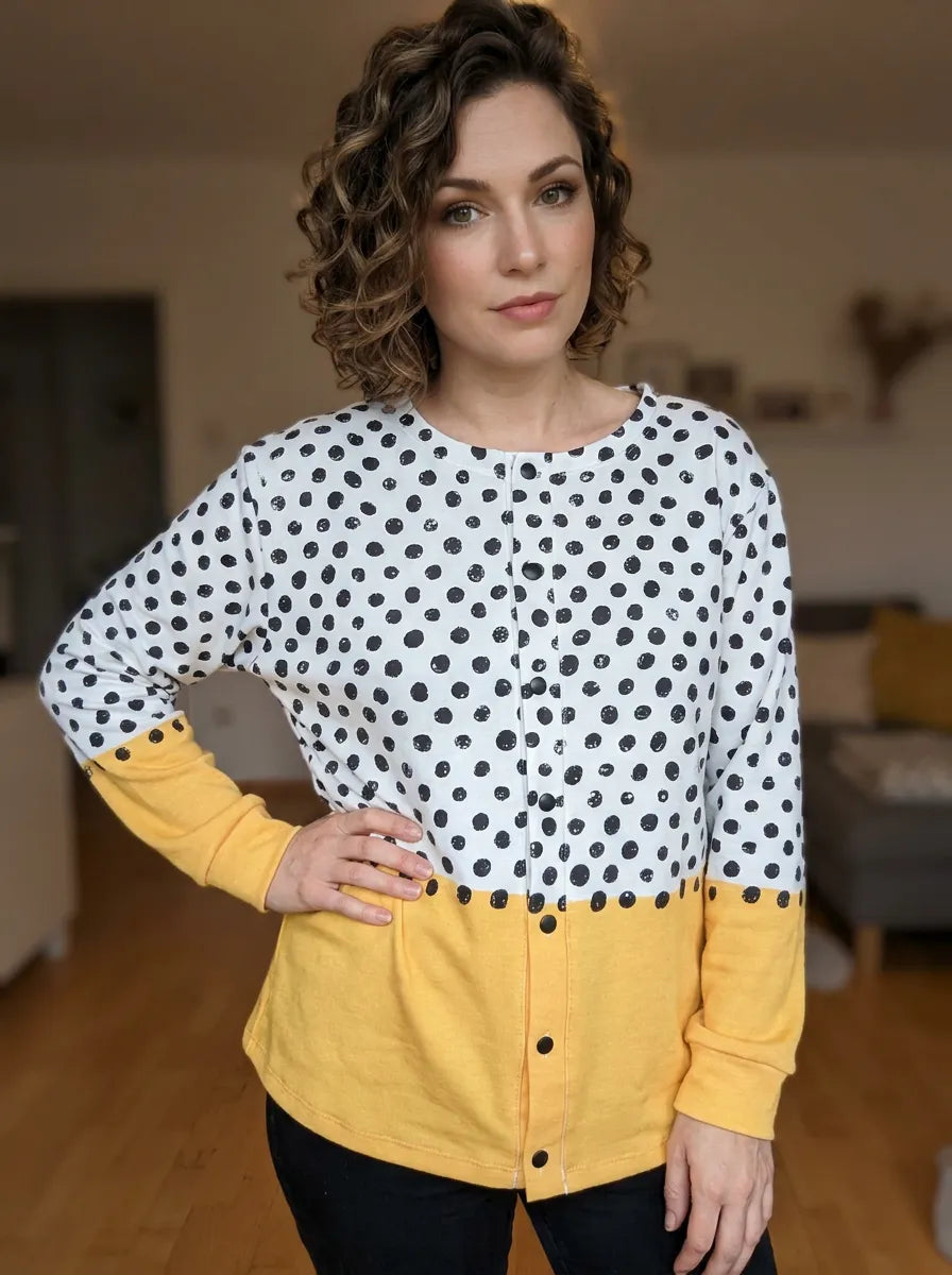 Yellow Geometric Polka Dot Print | Buttoned Cardigan Sweater