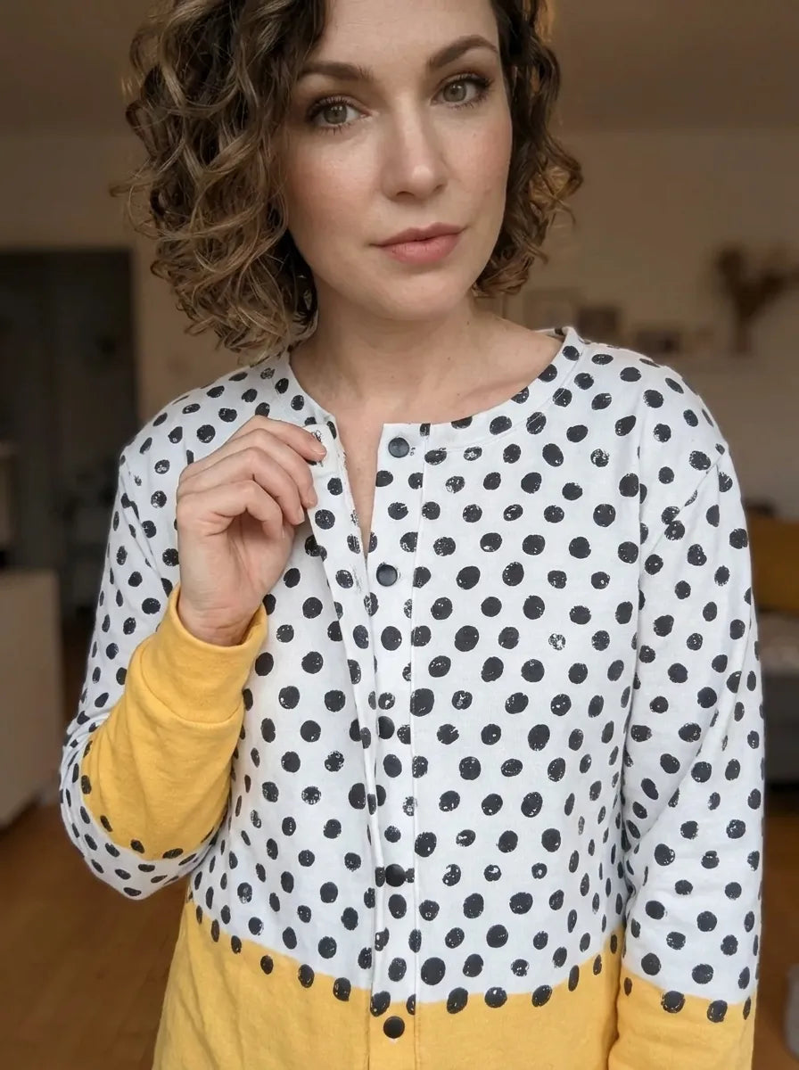 Yellow Geometric Polka Dot Print | Buttoned Cardigan Sweater