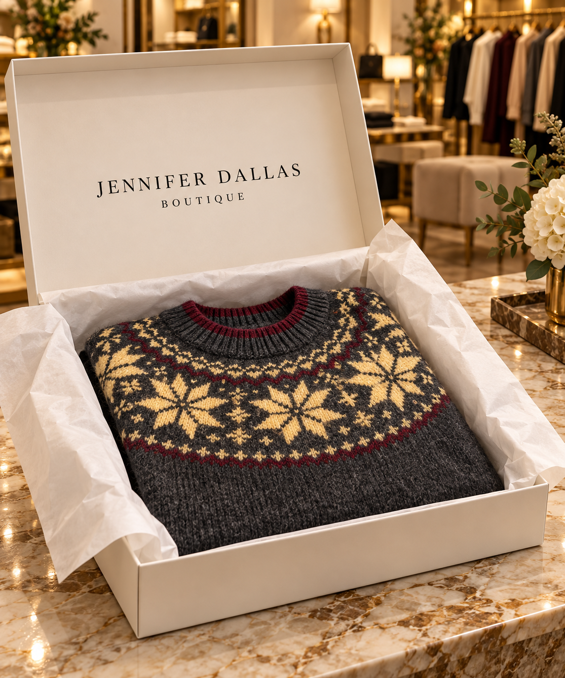 Lara Cozy Retro Sweater in Jennifer Dallas Boutique gift box