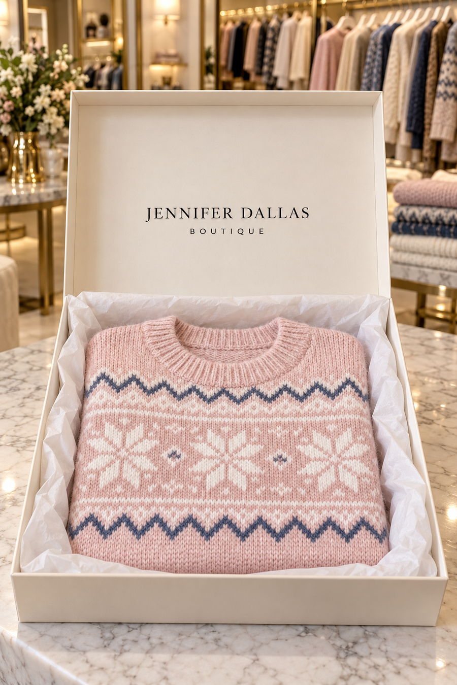 Lina Comfortable Elegant Sweater in Jennifer Dallas Boutique gift box
