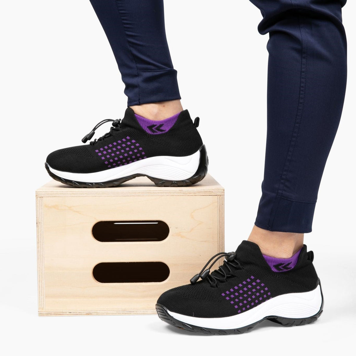 Non-Slip Healthcare Worker Ortho Stretch Cushion Shoes - Black Purple