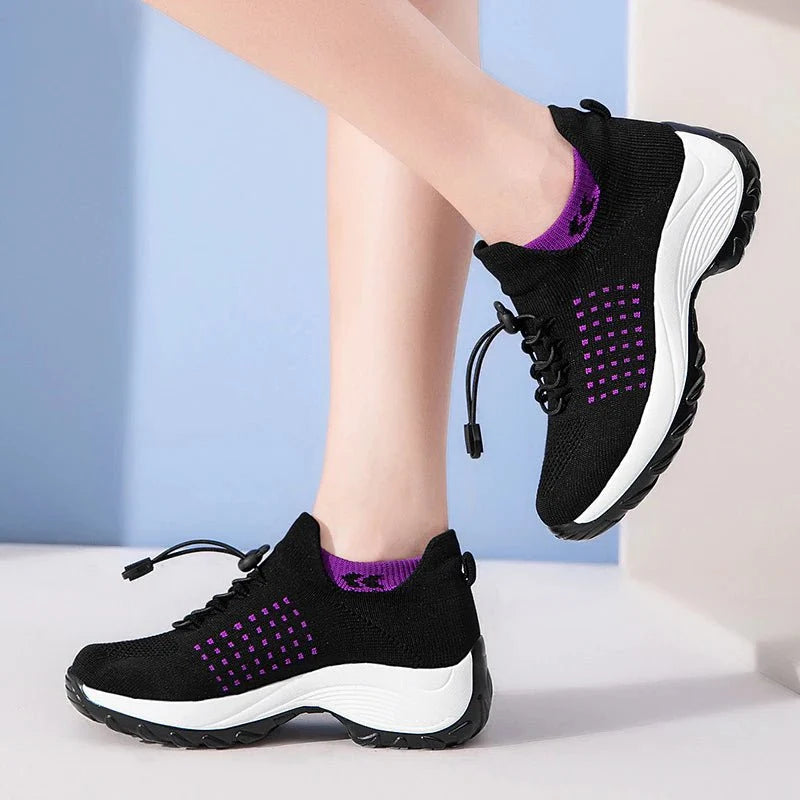 Non-Slip Healthcare Worker Ortho Stretch Cushion Shoes - Black Purple
